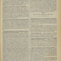 0389 - Page 381 - Sociétés savantes. Société de biologie. (Séance du 24 février 1912). Dosage clinique de la cholestérine du sérum. M. H. Iscovesco / De la désinfection par les agents chimiques. M. A. Rochaix / Le bacille de Koch a-t-il un pouvoir hémolytique ? MM. H. Dufourt et Gaté / Action de la nicotine sur le coeur isolé de quelques mammifères. MM. A. Clerc et C. Pezzi / Etude expérimentale des cavités spinales consécutives à une compression de la moelle épinière. MM. J. Lhermitte et P. Boveri / Sur le pouvoir hémolytique du sérum des enfants en bas âge à l'égard des hématies de lapin. Applications à la réaction de Wassermann. MM. J. Détié et Saint-Girons / L'indoxylhémie. MM. Jean Troisier et Albert Berthelot / Société de médecine de Paris. (Séance du 24 février 1912). Réaction de Hecht dans le séro-diagnostic de la syphilis. MM. Leredde et Hallion / Traitement des furoncles. M. Leredde / Bain de lumière local. MM. Laquerrière et Delherm / Deux cas d'élimination anormale de bleu de méthylène au début de l'attaque de goutte. M. Félix Ramon / Appareil en aluminium pour fractures de membres. M. Raoult-Deslongchamps / De l'impuissance génitale. M. Le Fur