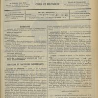 0393 - Page 385 - Sommaire / Chronique et nouvelles scientifiques. Facultés de médecine / Asiles publics d'aliénés / Hygiène des mines / Ministère du travail / Guerre / Renseignements