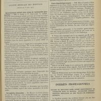 0435 - Page 427 - Médecine pratique. La fermeture de la plaie cutanée après les opérations larges pour le cancer du sein. [M. Lance] / Sociétés savantes. Société médicale des hôpitaux. (Séance du 8 mars 1912). Rétrécissement mitral avec crises de tachycardie paroxystique. MM. O. Josué et P. Chevalier / Les syphilis réinoculées. M. Milian / Ictère hémolytique acquis. MM. Marcel Labbé et Bith / Intérêts professionnels. Malade de situation aisée opéré gratuitement de cataracte dans un hôpital. Poursuites administratives. Obtention de 1000 francs de dommages-intérêts