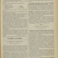 0449 - Page 441 - Médecine pratique. Ordonnances schématiques pour le traitement des diverses formes de l'arthrite blennorragique. [A. Gaullieur l'Hardy] / Sociétés savantes. Académie de médecine. (Séance du 12 mars 1912). Orchidopexie. M. Monod, un travail de M. Walther / De la vie alternante des tissus d'après les expériences de Carrel. M. Pozzi / Du murmure vésiculaire avant et après le traitement chirurgical de l'obstruction des fosses nasales. M. Sieur / Election / Société de biologie. (Séance du 9 mars 1912). Influence de la bile sur les fermentations microbiennes. M. Roger / Influence de la voie d'administration sur la production des vomissements chez le pigeon