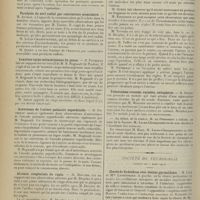 0466 - Page 458 - Sociétés savantes. Société de chirurgie. (Séance du 13 mars 1912). Fracture de l'olécrâne. M. Demoulin / Paralysie du nerf radial par contracture musculaire. M. Auvray / Luxation carpo-métacarpienne du pouce. M. Potherat / Anévrisme de l'artère palmaire superficielle. M. Potherat, sur un travail de M. R. Regnault... / Absence congénitale du vagin. M. Routier, sur une observation adressée par M. Dreyfus / Tuberculose cutanée, excision, autoplastie. M. Morestin / Société de neurologie. (Séance du 7 mars 1912). Chorée de Sydenham avec lésions pyramidales. M. Lian et Mlle Landesmann / Réflexe olécranien paradoxal chez une tabétique. M. Lian / Inversion du réflexe radial et réaction de dégénérescence dans les muscles biceps et long supinateur. MM. Souques et Duhem
