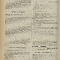 0470 - Page 462 - Pratique médicale. Utilité d'un traitement pulmonaire dans le scrofulo-lymphatisme ; par M. E. Delzal / Livres nouveaux. Recherches sur la structure des cellules du sang, par A. Decastello et Kynkoff... [L. Babonneix] / Notes de thérapeutique. Posologie de la digitaline dans l'asystolie / Actes de la Faculté de médecine de Paris du 25 au 30 mars 1912. Examens de doctorat / Bulletin bibliographique