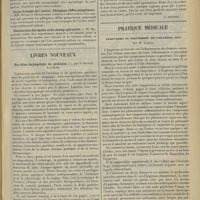 0485 - Page 477 - Sociétés savantes. Société de médecine militaire française. (Séance du 7 mars 1912). Les mastites dans l'armée. M. Levêque / Fracture du cubitus. Myosite traumatique du nerf médian. MM. Albouze et Coudray / Corps étranger de l'urètre. Phlegmon diffus gangréneux. MM. Duval et Ducastaing / Désinfection des mains et du champ opératoire. M. Malafosse / Livres nouveaux. Oto-rhino-laryngologie du praticien, par le Docteur Laurens. [P. Fournié] / Pratique médicale. Symptômes et traitement de l'hygroma aigu ; par M. Liarras
