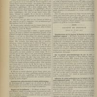 0498 - Page 490 - Sociétés savantes. Académie de médecine. (Séance du 19 mars 1912). La syphilis chez les femmes enceintes. M. Pamard / Conjonctive phlycténulaire d'origine phthiriasique. M. Blanchard / Rapport sur les épidémies. M. Mosny / Transplantation et greffes articulaires. M. Tuffier / Société de biologie. (Séance du 16 mars 1912). Considérations sur la réaction de fixation et sur le kyste hydatique suppuré. M. Parvu / Sur le pouvoir auto-hémolytique du suc de rate. MM. A. Gilbert, E. Chabrol et Henri Bénard / Influence du poids moléculaire sur la toxicité des composés organiques azotés. MM. Desgrez et Dorléans / Action comparée de quelques extraits d'organes sur l'hémolyse. MM. Achard, Foix et Salin