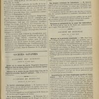 0543 - Page 535 - Virulence et contagiosité de la sueur des tuberculeux ; par le Docteur M. Piéry / Sociétés savantes. Académie des sciences. (Séance du 18 mars 1912) / Académie de médecine. (Séance du 26 mars 1912). La rigidité cadavérique précoce. M. Laveran / De la décortication pulmonaire. M. Delorme, sur un travail présenté par M. Picqué / Des dangers croissants de l'alcoolisme. M. Debove / Virulence et contagiosité de la sueur des tuberculeux. M. Poncet, au nom de M. Piéry / Société de biologie. (Séance du 23 mars 1912). Méthode de la perfusion intestinale. MM. Paul Carnot et Roger Glénard / Immobilisation de l'hémi-diaphragme gauche et vomissement. MM. H. Paillard et A. Le Play / Elimination des chlorures pendant le sommeil. M. Chaussin