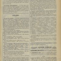 0593 - Page 585 - Sociétés savantes. Société de médecine militaire française. (Séance du 21 mars 1912). Emploi du sérum anticholérique dans le traitement du choléra. M. Lantiéri / Craquements sous-scapulaires. M. Ollé / Congrès. Congrès de Londres