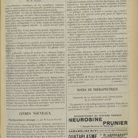 0641 - Page 633 - Pratique médicale. Symptômes et traitement des démences vésaniques ; par M. Ganirel / Livres nouveaux. Psychopathies et chirurgie, par M. Lucien Picqué. [A. Brochin] / Notes de thérapeutique. Posologie de la digitaline dans l'endocardite et la péricardite aiguës / Avis