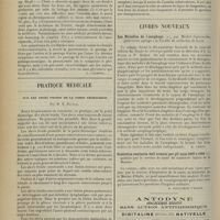 0658 - Page 650 - Analyses. Chirurgie. Deux cas de fistules vésico-intestinales dues à une diverticulite de l'anse sigmoïde. (Arthur L. Chute, Trans. of the Amer. Assoc. of Genito-Urinary Surgeous... 1911...). [F. Gardner] / Pratique médicale. Sur les abcès froids de la paroi thoracique ; par M. E. Bouscal / Livres nouveaux. Les maladies de l'oesophage, par Michel Gangolphe... [M. Lance] / Statistica sanitaria dell' armata per gli anni 1907 e 1908, publiée par le service de santé du ministère italien de la marine. [A. Gaullieur l'Hardy]