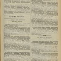0765 - Page 757 - Diphtérie spasmogène. Type tétanos sans extérioration membraneuse ; par MM. Émile Bitot... et Pierre Mauriac... / Sociétés savantes. Académie de médecine. (Séance du 30 avril 1912). Pourquoi certains entéritiques deviennent tuberculeux. MM. M. Loeper et Ch. Esmonet / Sur l'utilité, pour le diagnostic de la syphilis, d'adjoindre systématiquement à l'épreuve de la réaction de Wassermann proprement dite une épreuve identique avec sérum non chauffé. M. Hallion / De l'acuité auditive après la méningite cérébro-spinale. M. Marage / Société de biologie. (Séance du 27 avril 1912). Modifications de la tension artérielle chez l'homme par l'exposition aux rayons X des glandes surrénales. MM. A. Zimmern et P. Cottenot / Facteurs influençant la vitesse de la circulation intestinale. MM. P. Carnot et R. Glénard