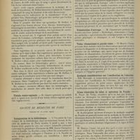 0784 - Page 776 - Sociétés savantes. Société de chirurgie. (Séance du 1er mai 1912). De la transfusion directe. M. Delbet / Fistule vésico-vaginale. M. Chaput / Société de médecine de Paris. (Séance du 27 avril 1912). Inauguration de la bibliothèque / Hernie ombilicale de l'enfant / Une question d'hygiène alimentaire. M. Lortat-Jacob / Présentation d'ouvrage. M. Chassevant / Tabes, rhumatisme et pseudo-tabes. M. Maurice Faure / Quelques considérations sur l'ossification de l'olécrâne. MM. Mouchet et Lobligeois / Crises viscérales du tabes et opération de Franke. M. Nigay... / Etude urétroscopique de l'urètre (projections). M. Georges Luys
