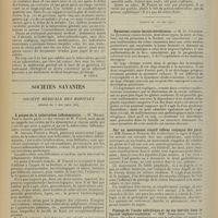 0848 - Page 840 - Médecine pratique. Les résultats éloignés des opérations dans la tuberculose génitale de l'homme. [M. Lance] / Sociétés savantes. Société médicale des hôpitaux. (Séance du 3 mai 1912) [fin]. A propos de la tuberculose inflammatoire. M. Milian / (Séance du 10 mai 1912). Dysostose cranio-faciale héréditaire. M. O. Crouzon / Sur un mouvement rotatif réflexe conjugué des yeux. MM. Lebar et Durand / Passage de l'acide salicylique et de ses dérivés dans le liquide céphalo-rachidien. MM. Nobécourt, Darré et Bidot