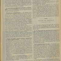0849 - Page 841 - Sociétés savantes. Société médicale des hôpitaux. (Séance du 10 mai 1912). Passage de l'acide salicylique et de ses dérivés dans le liquide céphalo-rachidien. MM. Nobécourt, Darré et Bidot / Un cas de bilharziose intestinale contractée à la Guadeloupe. M. Courtois-Suffit, en son nom et au nom de MM. Paul Jacquet et Louis Géry / Thérapeutique antisyphilitique. M. Queyrat / Stupeur avec légère confusion mentale. Lymphocytose du liquide céphalo-rachidien. M. Henri Dufour / Les oedèmes des diabétiques. Action du bicarbonate de soude. MM. Labbé, Bith et Mlle Fertyet / Société de chirurgie. (Séance du 8 mai 1912). La cure chirurgicale des anévrismes de la paume de la main. M. Delorme / De la transfusion directe du sang. M. Tuffier, rapport de M. Delbet