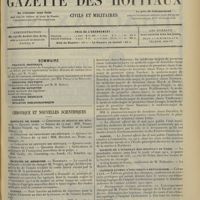 0869 - Page 861 - Sommaire / Chronique et nouvelles scientifiques. Hôpitaux de Paris / Facultés de médecine / Guerre / Marine / Société de l'internat des hôpitaux de Paris / Clinique annexe d'oto-rhino-laryngologie