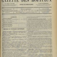 1069 - Page 1061 - Sommaire / Chronique et nouvelles scientifiques. Hôpitaux de Paris / Hôpitaux de Province / Guerre / Marine / Jubilé du Professeur Charles Richet / Statistique / La bibliothèque des médecins de Chatel-Guyon / Nécrologie / Hôpital de la Pitié