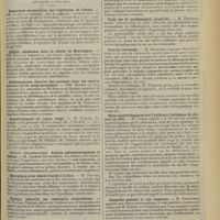 1141 - Page 1133 - Sociétés savantes. Société de chirurgie. (Séance du 3 juillet 1912). Rétraction tendineuse consécutive à une fracture de l'humérus. M. Delbet / Société de neurologie. (Séance du 17 juin 1912). Remarques anatomiques sur l'opération de Franke. MM. Sicard et Leblanc / Lésions cérébrales dans la chorée de Huntington. MM. Marie et Lhermitte / Différenciation élective des graisses dans les centres nerveux et les corps granuleux. MM. Roussy et Guy Laroche / Ramollissement du noyau rouge. M. Claude / Rétinite albuminurique. Aspects ophtalmoscopiques et lésions. M. Rochon-Duvigneaud / Hémiplégie avec chorée limitée à la face. M. Touche / Diplégie infantile par méningite tuberculeuse. M. Touche / Aphasie chez une gauchère. M. Thomas / Société de médecine militaire française. (Séance du 20 juin 1912). Mammite chronique. M. Niclot / Trois cas de gynécomastie primitive. M. Dettling / Cure du varicocèle. M. Dejouany / Notes bactériologiques sur l'épidémie tunisienne de choléra en 1911. M. Conor / Gangrène gazeuse et eau oxygénée. M. Veaudidier / Note sur le néo-salvarsan. MM. Tersen et Dupuy / Principes pour l'évacuation des blessés sur le champ de bataille. M. Boigey