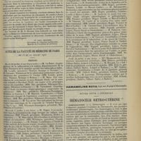 1165 - Page 1157 - Correspondance. A propos des injections de cinnamate de soude dans la tuberculose. [Dr Paul Reynier] / Actes de la Faculté de médecine de Paris du 15 au 20 juillet 1912. Thèses. (A suivre) / Notes pour l'internat. Hématocèle rétro-utérine
