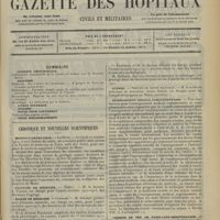 1385 - Page 1377 - Sommaire / Chronique et nouvelles scientifiques. Hôpitaux de province / Facultés de médecine / Écoles de médecine / Guerre / Enseignement médical complémentaire / Chemins de fer de Paris-Lyon-Méditerranée