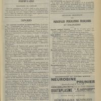 1613 - Page 1605 - Analyses. Neurologie. Rétrécissement congénital du gros intestin (microcôlon). (Klippel et A. Feil. Soc. anat., 1912...). [L. Alquier] / Formulaire. Traitement de l'apepsie / Congrès. XIIIe Congrès français de médecine / Articles originaux des principales publications françaises et étrangères. Journal médical français / Lyon médical / Marseille médical / Normandie médicale / Notes pour l’internat. Hémorragies méningées (cérébrales)