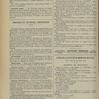1626 - Page 1618 - Sociétés savantes. Société de chirurgie. (Séance du 2 octobre 1912). Cancer du côlon pelvien. M. Demoulin, sur une observation de M. Lenormant / Incision transversale pour aborder les voies biliaires. M. Gosset / Sarcocèle double. M. Walther / Chronique et nouvelles scientifiques (suite). Inauguration du laboratoire de morphologie aux invalides / Statistique / Nécrologie / Hôpital Cochin / Hôpital Bretonneau / Enseignement pratique des maladies des voies urinaires / Physiothérapie / Actes de la Faculté de médecine de Paris du 21 au 26 octobre 1912. Examens de doctorat