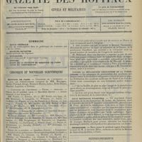 1657 - Page 1649 - Sommaire / Chronique et nouvelles scientifiques. Hôpitaux de Paris / Inauguration du laboratoire de vaccination antityphique au Val-de-Grâce / Contre la déclaration obligatoire de la tuberculose / Eaux minérales falsifiées / Nécrologie / Renseignements