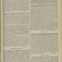 1823 - Page 1815 - Analyses. Médecine. Sur la lipoïdémie. (Fr Weill. Münch. med. Woch., 24 sept. 1912...). [A. Lemierre] / La pneumonie n'est pas une complication rare au coup de chaleur. (W. D. Reid. Boston med. and surg. Journ., 15 août 1912... ). [M. Lance] / Médecine infantile. Sur la pathogénie et la prophylaxie des éruptions secondaires de scarlatine. (H. Roueche. La clinique infantile... 1912). [B. Gayard] / Chirurgie. Traitement de la douleur persistante dans la partie inférieure du corps, due à une lésion organique, par la section de la colonne antéro latérale de la moelle épinière. (William G. Spiller et Edward Martin. Journ. of the Amer. med. Assoc... 18 mai 1912...) - Recherches expérimentales sur la fonction de la colonne antéro-latérale de la moelle. (Williams B. Cadwalader et J. E. Sweet. Ibid...). [F. Gardner] / Neurologie. Les réflexes du tendon d'Achille et du tenseur du fascia lata dans la sciatique radiculaire et dans la sciatique tronculaire. (Bonola... Revue neurol., 1912...). [L. Alquier] / Thérapeutique. Traitement de l’épilepsie par l’acide borique. (Armand Devaux. Ann. méd.-psychol., mars 1912). [P. Camus]