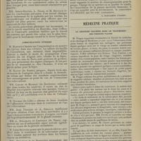 1853 - Page 1845 - Association des médecins de langue française. XIIIe Congrès français de médecine. [Paris, 13-16 octobre 1912]. La vaccination antityphique / Communications diverses. M. Marchoux : Augmentation du nombre de lépreux / M. Rappin... : Immunisation tuberculeuse / MM. Carles et Mauriac... : Néprhites ; Fragilité leucocytaire / MM. Jean Troisier et A. Grigaud : Hypercholestérinémie transitoire d'origine surrénale / MM. Léon Bernard : Pneumothorax artificiel dans le traitement de la tuberculose pulmonaire / Médecine pratique. La magnésie calcinée dans le traitement des verrues planes
