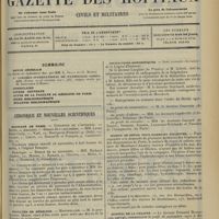 1877 - Page 1869 - Sommaire / Chronique et nouvelles scientifiques. Hôpitaux de Paris / Facultés de médecine / Écoles de médecine / Distinctions honorifiques / Maison de repos pour dames et fillettes / Hôpital de la Charité / Renseignements