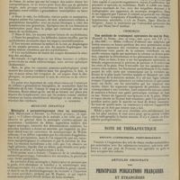 1920 - Page 1912 - Analyses. Médecine. Chloroleucémie à myéloblastes avec anémie aplastique hyperchromique, et contribution à la question des mastzellen. (Esser. Münch. med. Woch., 1er oct. 1912...). [A. Lemierre] / Médecine infantile. Méningite à paraméningocoque chez un nourrisson. (MM. Ménétrier et Brodin. La Pédiatrie pratique, 25 sept. 1912). [B. Gayard] / Déformations ostéomalaciques du squelette chez un garçon de neuf ans. (Tixier. La Pédiatrie pratique, 5 oct. 1912). [B. Gayard] / Chirurgie. Une méthode de traitement opératoire du mal de Pott. (Russell. A. Hibbs. Ann. of surg., mai 1912...). [F.Gardner] / Note de thérapeutique. Enfants lymphatiques. Prétuberculeux / Articles originaux des principales publications françaises et étrangères. Boston medical and surgical Journal
