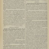 1966 - Page 1958 - Analyses. Médecine. Le diagnostic de la septicémie charbonneuse par la ponction lombaire. (Léo Pollak. Wiener klin. Woch., 24 octobre 1912...). [A. Lemierre] / Hématémèses tabétiques et fausses hématéméses tabétiques. (Maurice Dalle. Th. de Paris, 1912 ; Ollier-Henry...). [A. Gaullieur l’Hardy] / Médecine infantile. Erythème fessier légèrement érosif survenu chez un nourrisson à la suite d'une diarrhée causée par le retour des règles de la nourrice. (Variot. La Clinique infantile, 1er oct. 1912). [B. Gayard] / Un cas de dextrocardie consécutive à une pleurésie purulente gauche. (Chalier et Rebattu. La Pédiatrie pratique, 25 sept. 1912). [B. Gayard] / Chirurgie. Traitement des anévrismes inopérables par l'introduction dans leur cavité d'un fil métallique. (John M. T. Finney. Ann. of surg... mai 1912...). [F. Gardner] / Note préliminaire sur quelques réflexes d'origine périostique nouveaux ou peu connus. (A. Myerson. Arch. of int. med., juillet 1912). [M. Lance]