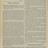 1968 - Page 1960 - Analyses. Stomatologie. Contribution à l'étude des accidents de la dent de sagesse. (Lasfargues. Thèse, Toulouse, 1911). [A. Herpin] / Livres nouveaux. Nouveau traité de pathologie générale, publié sous la direction de MM. Bouchard et Roger. Tome Ier, rédigé par MM. Achard, Bergonié, Courmont, M. Duval et Mulon, Imbert, Langlois, Legendre, Lejars, Le Noir, Nogier, Roger, Vuillemin. [B. Gayard] / Traité de la rage, par le Docteur V. Babès... [Orticoni] / Thérapeutique obstétricale et gynécologique, par Cyrille Jeannin et Paul Guéniot. [M. Delestre]