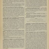 2064 - Page 2056 - Sociétés savantes. Société de biologie. (Séance du 15 décembre 1912). La mort tardive par asphyxie locale. MM. L. Ambard et L. Morel / Sur l'histo-microbiologie des néphrites syphilitiques. MM. Le Play, Sézary et Pasteur Vallery-Radot / Sur les rapports entre la thyroïde et les parathyroïdes. Thyroïdectomie après parathyroïdectomie. M. A. Le Play / La formule sanguine au cours de la vaccination antityphoïde. MM. Marcel Bloche et Pierre Creuzé / Influence du chauffage sur les propriétés hémolysantes du suc de rate. MM. A. Gilbert, E. Chabrol et Henri Bénard / Ordre de sensibilité et de toxicité des éléments anatomiques à l'acétate de plomb. Le Docteur Maurel / Sur un procédé permettant de prévoir que l'irrigation sanguine persistera dans un membre après ligature de son artère principale. MM. Tuffier et Hallion / 1° Existence de maltose dans le sang. - 2° Sur le dégagement de sucre dans le sang in vitro. MM. R. Lépine et Boulud / Société de neurologie. (Séance du 12 décembre 1912) [anatomie pathologique]. Association de sclérose latérale amyotrophique et de syringomyélie. MM. Jumentié et Quercy / Etude histologique d'une cavité syringomyélique. M. Foix / Section complète de la moelle cervicale, étude des dégénérations, état des réflexes. MM. Déjerine et Long