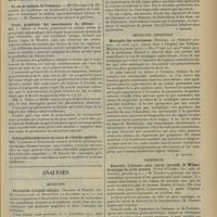 0137 - Page 125 - Sociétés savantes. Société de neurologie. (Séance du 8 janvier 1913). Réflexe d'allongement croisé du membre par excitation cutanée. MM. Marie et Foix / Un cas de maladie de Volkmann. Mlle Peltier et M. Pélissier / Etude graphique des mouvements de défense. MM. J. Thiers et Strohl / Poliomyélite antérieure au cours de l'hérédo-syphilis. MM. Touchard et Rosenbach / Analyses. Médecine. Péritonites d'origine biliaire. (Salager et Roques. Soc. des Sciences méd. de Montpellier...). [L. Gayard] / Médecine infantile. Méningite des nourrissons. (Hutinel. La Pédiatrie pratique...). [B. Gayard] / Chirurgie. Résection d'estomac pour cancer (procédé de Wilms). Avantages du lever précoce. (Victor Pauchet. Soc. méd. de Picardie...). [L. Gayard]