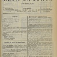 0237 - Page 225 - Sommaire / Chronique et nouvelles scientifiques. Écoles de médecine / Médaille des épidémies / Distinctions honorifiques / Guerre / Renseignements