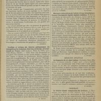 0247 - Page 235 - Analyses. Médecine. Tentatives pour rendre les lapins porteurs de bacilles typhiques et pour influer sur eux au point de vue thérapeutique. (Ulenluth et Messerschmidt. Deuts. mediz. Woch...). [A. Lemierre] / Synthèse et critique des théories pathogéniques des hémoglobinuries humaines observées en Europe, principalement en France. (Abel Lahille. Thèse de Paris...). [M. Brelet] / Le diagnostic biologique du cancer de l'estomac par les méthodes récentes. (Enriquez et M.-P. Weil. Arch. des mal. de la nutrition...). [B. Gayard] / Méningite tuberculeuse de l'adulte à forme hémiplégique. Examen chimique du liquide céphalo-rachidien. (H. Roger... Soc. des sciences méd. de Montpellier...). [L. Gayard] / Médecine infantile. Le diagnostic du cri chez l'enfant. (Rousseau-Saint-Philippe. La Clinique infantile...). [B. Gayard] / Chirurgie. Le tétanos comme complication des brûlures. (C. Newberger. Amer. Journ. of child. diseases...). [M. Lance]