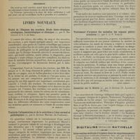 0266 - Page 254 - Analyses. Thérapeutique. Etude pharmacologique et thérapeutique de la théobromine. (Robert Le Gallen. Thèse de Bordeaux...). [L. Gayard] / Thérapeutique pratique. Grossesse / Livres nouveaux. Traité de l'examen des crachats. Etude histo-chimique, cytologique, bactériologique et chimique, par F. Bezançon et S. I. de Jong. [M. Brelet] / Traité de l'alimentation et de la nutrition à l'état normal et pathologique, par le Docteur Maurel... [B. Gayard] / Traitement d'urgence des maladies des organes génito-urinaires, par J. et P. Fiolle. [Léon Imbert] / Causeries sur la goutte, par le Docteur Ch. Lavieille... [A. Gaullieur L'Hardy]