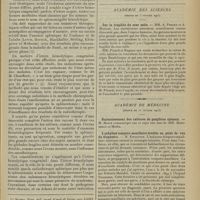 0293 - Page 281 - Essai de traitement de l'ictère hémolytique congénital par la radiothérapie splénique ; par MM. Jacques Parisot..., et L. Heully... / Sociétés savantes. Académie des sciences. (Séance du 3 février 1913). Sur la fragilité du sexe mâle. MM. A. Pinard et A. Magnan / Académie de médecine. (Séance du 11 février 1913). Rajeunissement des cultures de ganglions spinaux. M. Marie, une note de MM. Marinesco et Minéa / L'ankylose temporo-maxillaire étudiée au point de vue du diagnostic. M. Kirmisson