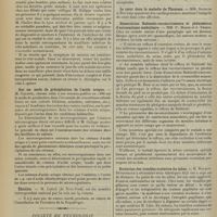 0294 - Page 282 - Sociétés savantes. Académie de médecine. (Séance du 11 février 1913). L'ankylose temporo-maxillaire étudiée au point de vue du diagnostic. M. Kirmisson / Sur un mode de précipitation de l'acide urique. M. Galippe / Election / Société de neurologie. (Séance du 6 février 1913). Cas d'épilepsie partielle continue. Mme Long-Landry et M. Quercy / Le coeur dans la maladie de Thomsen. MM. Souques et Routier / Dissociation Babinski-raccourcisseurs et phénomènes d'automatisme médullaire. MM. P. Marie et J. Thiers / Evolution des troubles oculaires du tabes. M. Rochon-Duvigneaud / Vertige voltaïque expérimental par lésion labyrinthique. MM. Babinski, Vincent et Barré / Syringomyélie unilatérale. M. Thomas