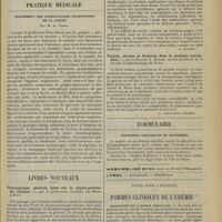 0297 - Page 285 - Analyses. Chirurgie. Fracture du col du fémur chez les enfants et les adolescents. (Worms et Hamant. Revue de chirurgie...). [R. de Butler d'Ormond] / Pratique médicale. Traitement des complications pulmonaires de la grippe ; par M. A. Nissal / Livres nouveaux. Thérapeutique générale basée sur la physio-pathologie clinique, par le Professeur Grasset... [B. Gayard] / Vaccins, sérums et ferments dans la pratique journalière, par le Docteur A. Darier... [A. Gaullieur L'Hardy] / Formulaire. Entérites chroniques et diarrhées / Notes pour l'internat. Formes cliniques de l'urémie