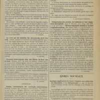 0329 - Page 317 - Analyses. Médecine infantile. Dosage simple et rapide de l'amylase fécale. (R. Goiffon et Tallarico. Arch. des mal. de l'app. dig...). [B. Gayard] / Un livre sur les maladies des nouveau-nés, écrit vers 1472. (Apert. Archives de médecine des enfants...). [B. Gayard] / Pleurésie hémorragique chez une fillette de deux ans et demi. (Comby. Arch. de méd. des enfants...). [B. Gayard] / Chirurgie. Lésions traumatiques des cartilages semi-lunaires. (Martin. Lésions des cartilages semi-lunaires. The Lancet...). [R. de Butler d'Ormond] / L'innervation des muscles de l'abdomen et leur importance chirurgicale. (Jean P. Hoguet. Ann. Surg...) - Hernies inguinales directes à la suite d'appendicectomies. (Du même, Ibid...). [F. Gardner] / Livres nouveaux. Cryologie. Applications du froid à l'hygiène, aux recherches de laboratoire, à la thérapeutique, par le Docteur Lortat-Jacob... [M. Lance]