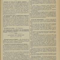 0391 - Page 379 - Sociétés savantes. Académie des sciences. (Séance du 17 février 1913). Formation de l'urée par les végétaux supérieurs. M. R. Fosse / De l'immunisation contre le staphylocoque pyogène par voie intestinale. MM. Jules Courmont et A. Rochaix / Académie de médecine. (Séance du 25 février 1913). Chirurgie de guerre en Bulgarie. M. Delorme / Traitement de la dysenterie amibienne par l'émétine. M. Chauffard / L'avenir des néphrectomisés. M. Bazy / Chirurgie en hystérie. M. Picqué