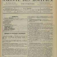 0429 - Page 417 - Sommaire / Chronique et nouvelles scientifiques. Hôpitaux de Paris / Commission de la dépopulation / Académie de médecine / Guerre / Distinctions honorifiques / Service des enfants assistés / Congrès intercorporatif / L'antisepsie sur le champ de bataille / Les appareils « tue rats » de la marine américaine