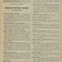 0458 - Page 446 - Articles originaux des principales publications françaises et étrangères. Annales des maladies vénériennes / Annales de dermatologie et de syphiligraphie / Archives d'électricité médicale expérimentales et cliniques / Archives de médecine et de pharmacie navales / Archives médicales d'Angers / Bulletin médical / Echo médical du Nord / Encéphale / Gazette hebdomadaire des sciences médicales de Bordeaux / Journal de médecine de Bordeaux / Journal de médecine de Paris / Journal de médecine interne / Journal des praticiens / Journal des sciences médicales de Lille / Journal médical de Bruxelles / Journal scientifique et médical de Poitiers / Marseille médical / Montpellier médical / Pédiatrie pratique / Union médicale et scientifique du Nord-Est