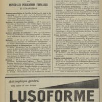 0474 - Page 462 - Articles originaux des principales publications françaises et étrangères. Annales des maladies de l'oreille, du larynx, du nez et du pharynx / Archives de médecine des enfants / Archives générales de médecine / Biologica / Bulletin général de thérapeutique / Clinique / Echo médical du Nord / Gazette médicale de Nantes / Journal de médecine de Bordeaux / Paris médical / Presse médicale / Progrès médical / Semaine gynécologique