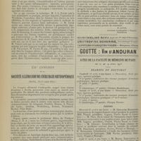0666 - Page 654 - Congrès de gynécologue, d'obstétrique et de pédiatrie. [VIIe session, Lille, 25-28 mars 1913]. Section de gynécologie et d'obstétrique. MM. R. Proust et X. Bender. I. Chorio-épithéliome en rapport avec la gestation / II. Chorio-épithéliomes dans les tératomes. (A suivre) / XIIe Congrès de la Société allemande de chirurgie orthopédique. (Berlin, 24-25 mars 1913) / Actes de la Faculté de médecine de Paris du 14 au 19 avril 1913. Examens de doctorat / Thèses