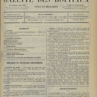 0669 - Page 657 - Sommaire / Chronique et nouvelles scientifiques. Hôpitaux de Paris / Hôpitaux de Province / Faculté de médecine de Paris / Guerre / Renseignements