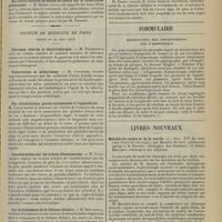 0681 - Page 669 - Sociétés savantes. Société médicale des Hôpitaux. (Séance du 4 avril 1913). Quatre cas de pneumococcie pulmonaire prolongée. Signes pseudo-pleurétiques et pseudo-cavitaires. Syndromes d'oedème infectieux du poumon. MM. G. Caussade et B. Logre / Des effets curatifs du sérum de cheval sur la tuberculose pulmonaire. M. Morel-Lavallée / Société de médecine de Paris. (Séance du 29 mars 1913). Fibromes utérins et électrothérapie. M. Toledano / Tuberculose et arthritisme. M. Courtade / Des intoxications graves surajoutés à l'appendicite. M. Cazin / Considérations sur les urines albumineuses. M. Guillaumin / Sur le traitement de la lithiase biliaire. M. Monsseaux / Formulaire. Désinfection des appartements par l'ammoniaque / Livres nouveaux. Maladie du rachis et de la moelle, (fasc. XIV du nouveau Traité de chirurgie), par Maurice Auvray..., et Albert Mouchet... [M. Lance]