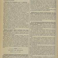 0728 - Page 716 - Société médicale des Hôpitaux. (Séance du 11 avril 1913). Fièvre typhoïde et vaccinothérapie. MM. Thiroloix et Garsaux, d'après la méthode de Wright / Traitement des hémoptysies par la pithuitrine. M. Rist / Emploi de l'émétine dans le traitement d'une hémoptysie tuberculeuse. MM. Ch. Flandin et E. Joltrain / Société de biologie. (Séance du 12 avril 1913). Variations numériques et morphologiques des leucocytes de la poule au cours de l'infection par le spirochaeta gallinarum. MM. L. Launoy et M. Lévy-Bruhl / Paralysie expérimentale des centres respiratoires. M. Jean Camus / Modifications des réactions anaphylactiques sous l'influence du traitement par les eaux minérales naturelles (Vichy). MM. G. Billard et R. Grellety / Sur les formations mitochondriales dans les cellules néoplasiques des épithéliomes de la peau et des muqueuses dermo-papillaires. MM. Favre et Cl. Regaud