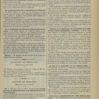 0825 - Page 813 - Sociétés savantes. Académie des sciences. (Séance du 21 avril 1913). Des rapports entre l'anaphylaxie, l'immunité et l'autoprotéolyse des centres nerveux. M. L.-C. Soula / Des rapports existant entre l'anaphylaxie et l'immunité. M. Marcel Belin / Sur le métabolisme des chlorures urinaires chez les cancéreux. M. Albert Robin / Election. M. Sabatier / Société de biologie. (Séance du 26 avril 1913). MM. J. Babinski et G. A. Weill : Un nouveau symptôme de déséquilibration et de désorientation, la déviation angulaire / Influence de la température de stérilisation sur la validité des vaccins antityphiques « chauffés ». M. H. Vincent / La buée de la respiration est une solution saline. A. Courtade / Recherche et caractérisation des acides biliaires dans l'urine. M. G. Meillère