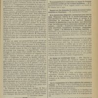 0883 - Page 873 - Médecine pratique. L'oligosidérémie des jeunes enfants. [A. Gaullieur L'Hardy] / Avis / Sociétés savantes. Académie de médecine. (Séance du 13 mai 1913). Transmissibilité de la tuberculose au moyen du brossage de vêtements souillés par les crachats bacillifères. M. le Professeur Letulle, un travail de M. Chaussé / De la désinfection obligatoire, automatique pour tous les décès. Fréquence relative de la bacillo-tuberculose aux deux extrêmes de la vie. Formes frustes et larvées de la tuberculose du nourrisson et du vieillard. Nécessité d'étendre la désinfection à tous les décès, sans distinction d'âge ; les bébés mourant de tuberculose méningée ou pulmonaire, « réactifs » d'ambiance tuberculeuse ; les vieillards catarrheux, bronchiteux chroniques, emphysémateux, « agents » de diffusion de la bacillose familiale. M. le Professeur Landouzy / Le dosage en cryothérapie locale. MM. Béclère et Henri Béclère / Sur la transmission de la fièvre aphteuse des animaux à l'homme. M. Cadiot / Stomatite aphteuse. M. Cadiot, M. Galippe / Élection