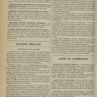 0886 - Page 876 - Sociétés savantes. Société de neurologie. (Séance du 8 mai 1913). Syphilis cérébro-spinale avec symptômes ataxo-cérébelleux du type Friedreich. MM. Claude et Rouillon / Ponction lombaire à différents niveaux dans deux cas de compression de la moelle. M. Foix / Syndrome méningitique dans la sclérose en plaques. MM. Dufour et Thiers / Hémorragie cérébrale, dissociation cytologique / Tumeur cérébrale prise pour un abcès du cerveau. MM. de Massary et Chatelin / Pratique médicale. Traitement de la dyspnée / Cours et conférences. Hôpital des Enfants Assistés / Hospice de la Salpêtrière / Hôtel-Dieu / Hôpital Laennec